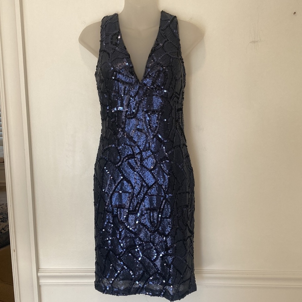 BARIANO AUSTRALIA sequin sleeveless dress size small in midnight blue